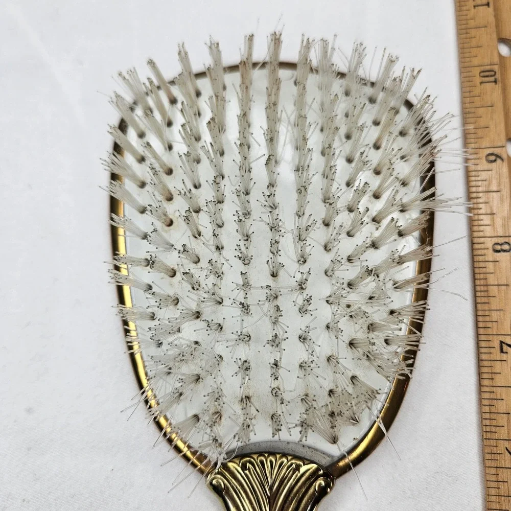 Vtg Gold Tone Floral Hair Brush Mid Century Regency‎ Vanity Decor
